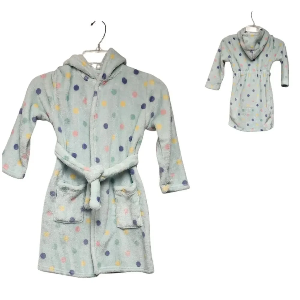 Toddler Robes Cute Pattern Bathrobe Unisex Kids Robe Baby Flannel Hoodie Size 2